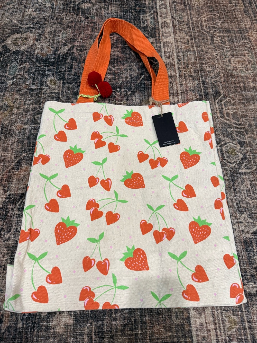 NWT Canvas Strawberry & Cherry Tote Bag